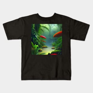 Digital Painting Of a Lush Wet Natural Jungle and Lake Kids T-Shirt